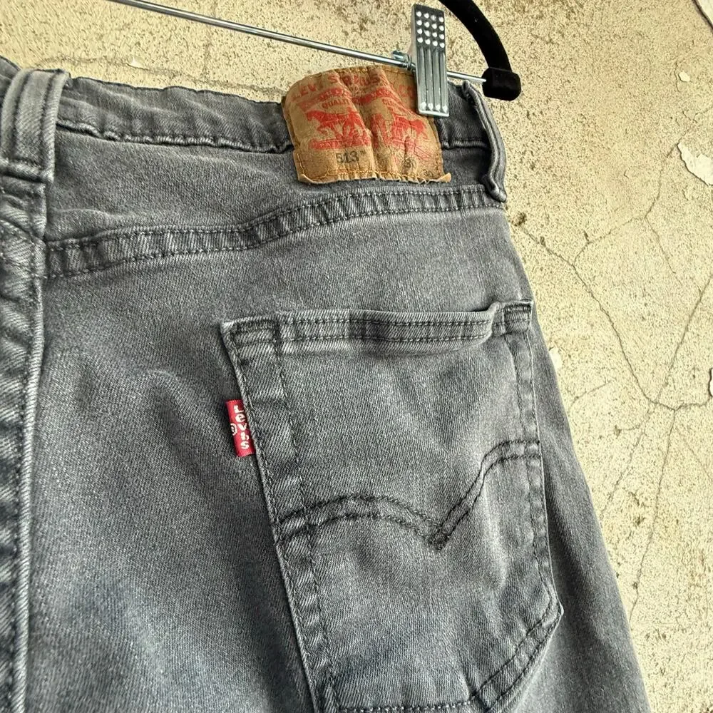 Levi’s 513 Jeans Slim Straight Leg Grey Stretch Denim Washed Casual Mens W30 L30
